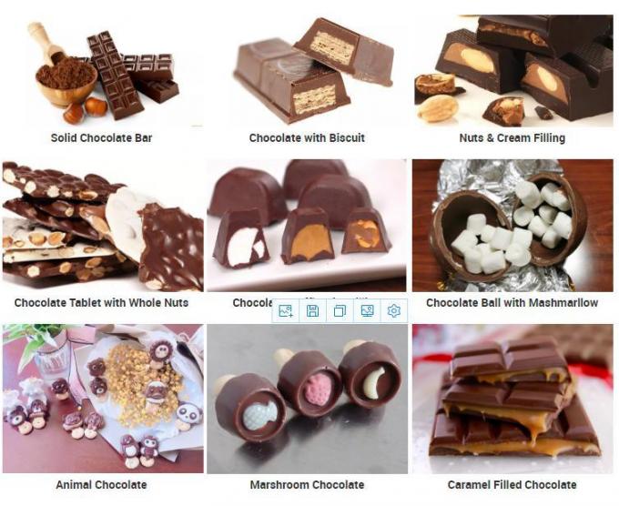 El bocado industrial trabaja a máquina el centro bicolor que llena la barra de chocolate del depositante del dispensador del chocolate caliente que hace la formación de la máquina